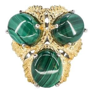 Bold Statement 3x Malachite Cabs Cocktail Ring STS Karis Size 8 Boho Luxe Retro